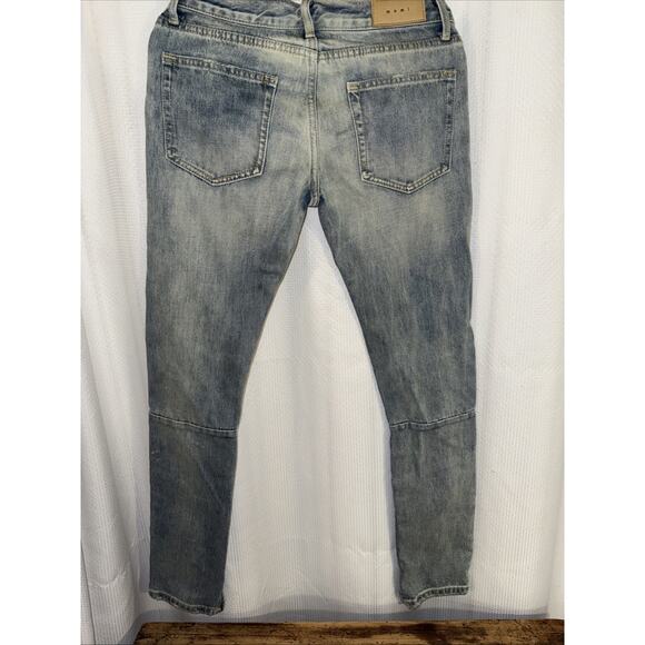 MNML Men's Distressed Denim Jeans Blue‎ Size 30 Ankle Zippers Skinny - Picture 6 of 6